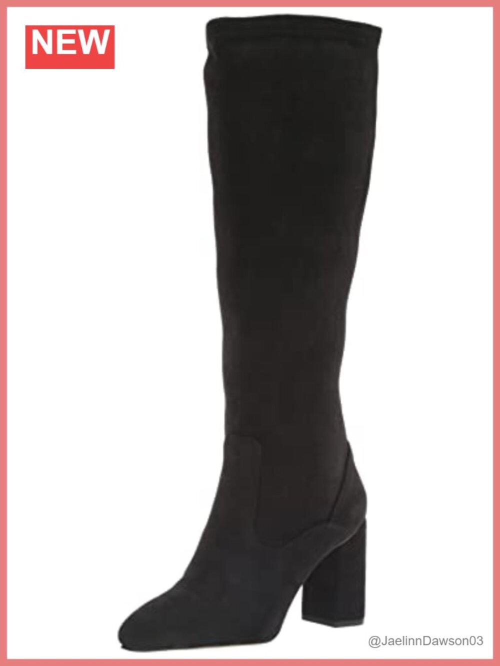Knee-High Pointed Toe Block Heel Boots Faux Leather Stretch Sock Fit